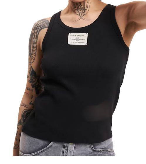 Denim Project Ribbed Damen Sommer-Shirt Tank-Top Baumwoll-Top DPW-10023-014 W001 Schwarz