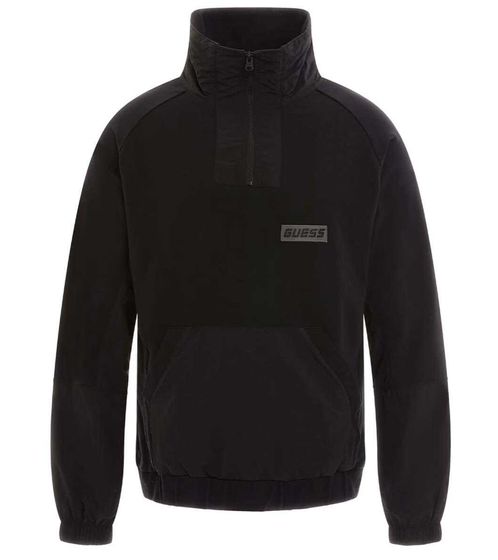 GUESS Calvin Half Zip Pullover Herren Baumwoll-Sweatshirt mit Stehkragen Z3YQ19K6ZS0 JBLK Schwarz