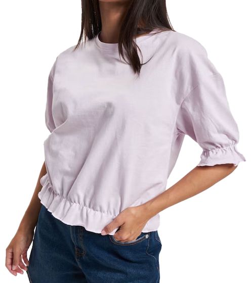 Denim Project Damen Baumwoll-Shirt Crop-Shirt mit Rüschen Kurzarm-Shirt DPW-10023-015 W074 Rosa