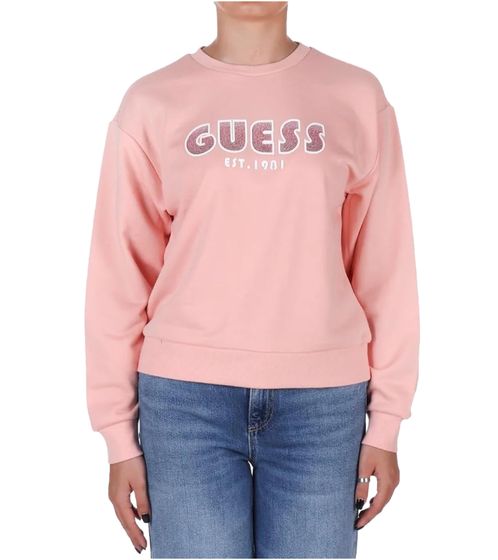 GUESS women's sweatshirt autumn sweater with rhinestones in the logo round neck sweater W3YQ13K8802 G6J5 pink