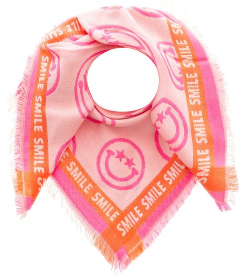 ZWILLINGSHERZ Happy Smiley Klein Vierecks-Tuch mit Schrift und Muster Mode-Tuch 3014A-1003-22 Pink/Orange