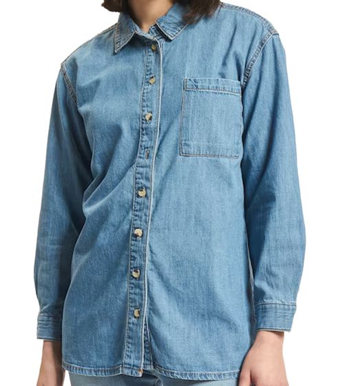 Denim Project clara Damen Langarm-Hemd stylisches Baumwoll-Shirt Business-Shirt JIB-DPW-002 W004 Blau