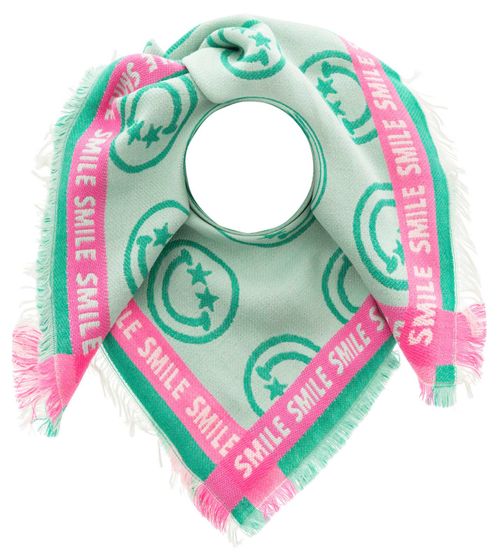 ZWILLINGSHERZ Happy Smiley Small Square Scarf with Writing and Pattern Fashion Scarf 3014A-1003-67 Green/Pink