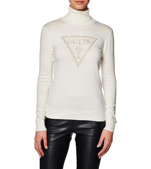 GUESS women's sweatshirt sustainable turtleneck sweater with rhinestones and pearls Slim Fit W3BR23Z2NQ2 G012 Cream White