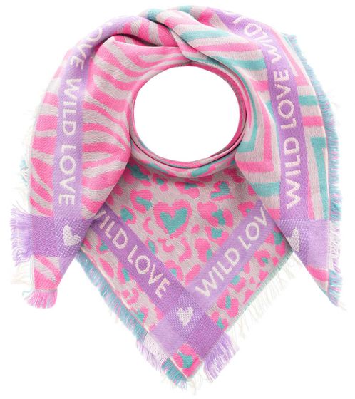 ZWILLINGSHERZ pattern mix Wild Love square scarf with writing and pattern fashion scarf 3014A-1003-24 pink/green/violet