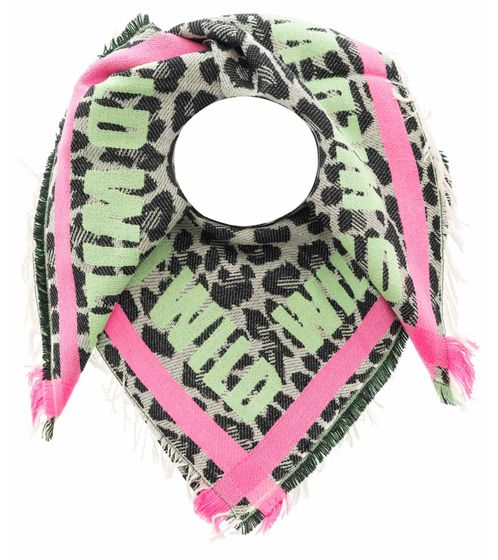 ZWILLINGSHERZ Wild Leopard Vierecks-Tuch mit Schrift und Muster Mode-Tuch 3014A-1003-13-64 Grün/Pink/Schwarz