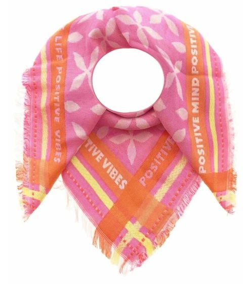 ZWILLINGSHERZ Neon Edge Positive Vibes Blossom square scarf with writing and pattern fashion scarf 3012A-1309-4 blue/pink/green