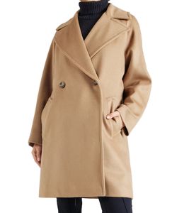 MaxMara women's coat, classic wool coat with wide lapel collar, transitional coat 2350160833 000 006 brown