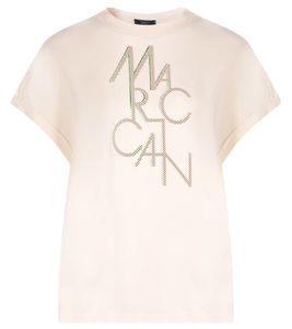 MARC CAIN women's cotton shirt with brand lettering, round neck shirt, T-shirt, short sleeve shirt UC48.07J62 131 beige