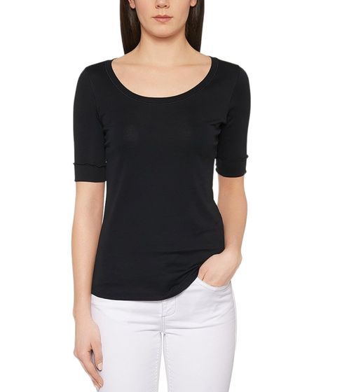 MARC CAIN women's cotton shirt, basic shirt, round neck shirt E48.69J14 900 black