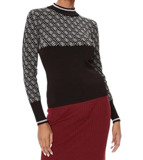 Pull tricoté femme GUESS Leonor, pull col rond avec strass, pull d'hiver W3BR27Z26I0 JBLK noir