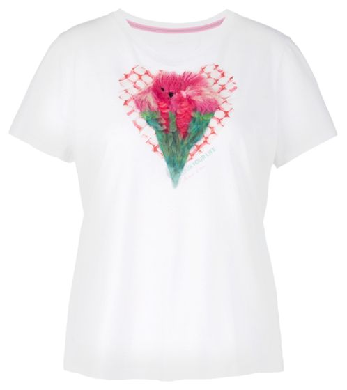 MARC CAIN women's T-shirt cotton shirt with artistic heart print short-sleeved shirt UC48.78J52 251 white/pink/green