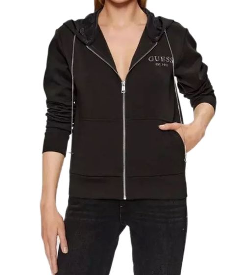 Veste sweat GUESS pour femme avec teneur en coton, veste à capuche avec détails en chaîne W3YQ15KB932 JBLK noir