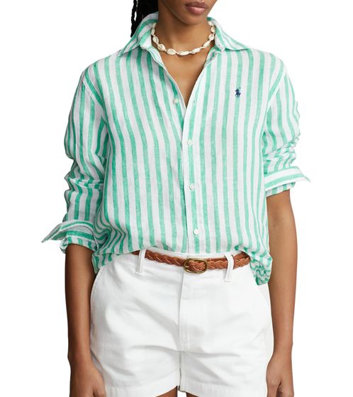 Chemisier femme POLO RALPH LAUREN en lin chemisier à manches longues rayé vert/blanc