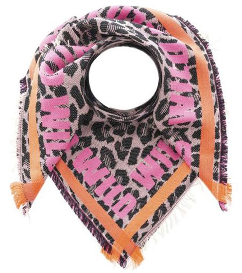 ZWILLINGSHERZ Wild Leopard Vierecks-Tuch mit Schrift und Muster Mode-Tuch 3014A-1003-13-90 Orange/Pink/Schwarz