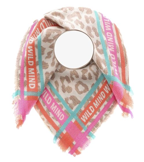 ZWILLINGSHERZ Wild Mind Vierecks-Tuch mit Schrift und Muster Mode-Tuch 3014A-1003-90 Orange/Pink/Beige