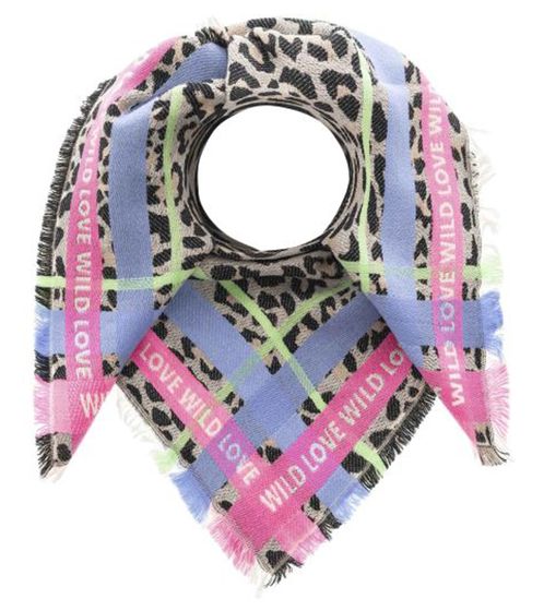 ZWILLINGSHERZ Leo Wild Love Vierecks-Tuch mit Schrift und Muster Mode-Tuch 3014A-1003-29-84 Grün/Pink/Blau/Beige/Schwarz