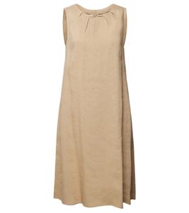 Robe fourreau femme MARC CAIN, robe midi sans manches avec application de la marque sur l'encolure, robe en lin UC21.69W47 616 marron clair