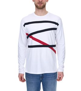 vsct pull en coton à manches longues pour hommes avec des accents colorés, pull à col rond, chemise à manches longues D5643061L blanc vsct pull en coton à manches longues pour hommes avec des accents colorés, pull à col rond, chemise à manches longues D5643061L blanc