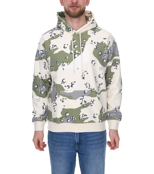 STAPLE Herren Kapuzen-Pullover mit Kängurutasche Baumwoll-Pullover mit Tauben-Frontprint Camouflage 2209H7066 Olivgrün/Beige