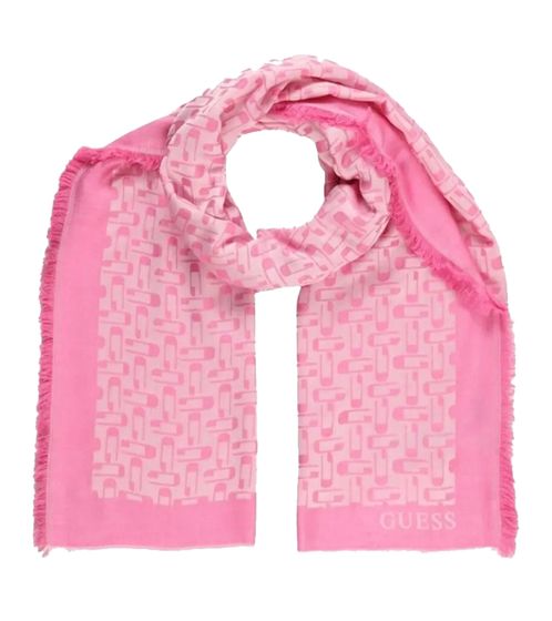 GUESS Damen Schal mit Allover-Print leichtes Sommer-Tuch mit Fransen 90 x 190cm AW9885VIS03 Rosa