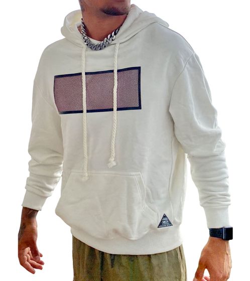 vsct Net Application men's hoodie with grid print on chest cotton hoodie 5643160 ecru/white