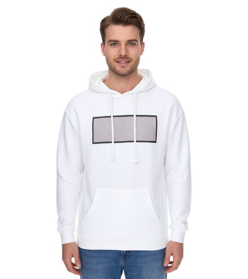 vsct Net Application Herren Hoodie mit Gitter-Print auf Brust Baumwoll Kapuzen-Pullover 5643160 Ecru/Weiß