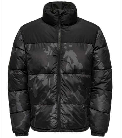 ONLY & SONS Melvin Herren Winter-Jacke mit dezentem Allover-Print Puffer-Jacke Stepp-Jacke 22025205 Schwarz