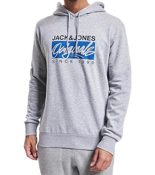 Jack & Jones Races Herren Baumwoll-Hoodie mit Frontprint Kapuzen-Pullover Sweat-Pulli 12232651 Grau