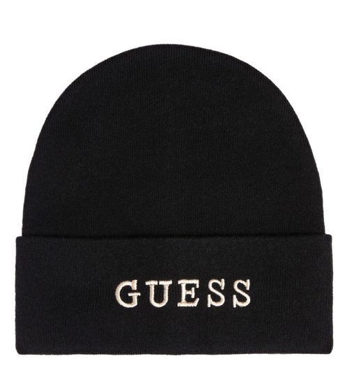 GUESS Beanie schlichte Winter-Mütze gemütliche Strick-Beanie mit gesticktem Logo-Schriftzug AW9251WOL01 BLA Schwarz