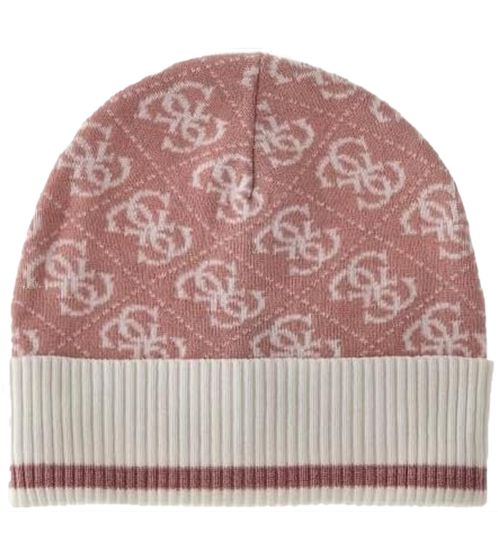 GUESS Damen Beanie schlichte Winter-Mütze gemütliche Strick-Beanie Alltags-Mütze AW9979WOL01 Rosa/Weiß