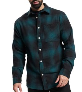 REDEFINED REBEL Herren Langarm-Hemd modisches Business-Shirt Baumwoll-Hemd im Karo-Muster Dunkelblau/Schwarz