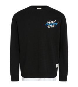 Sudadera de hombre REDEFINED REBEL con estampado delante y detrás, jersey de algodón con aspecto de 2 capas 223086 negro/blanco
