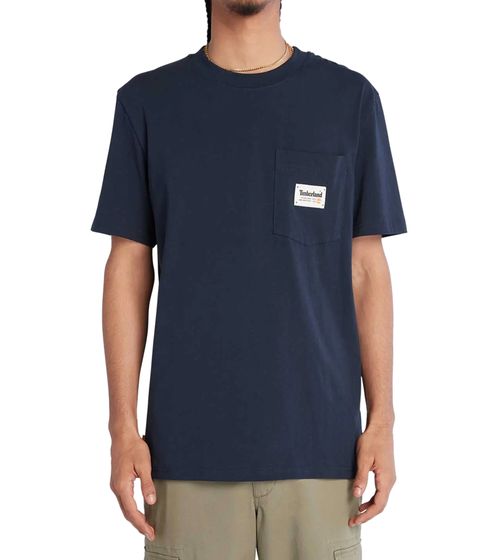 Timberland Work for the Future men's leisure shirt stylish summer shirt with woven logo on the breast pocket TB0A66DS 433 Navy