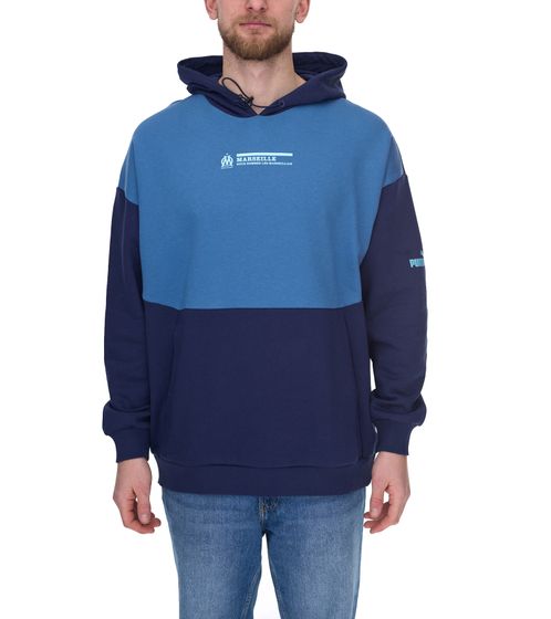 PUMA OLYMPIQUE DE MARSEILLE Herren Kapuzen-Pullover nachhaltiger Baumwoll-Hoodie mit Logo-Schriftzug 771970 15 Blau