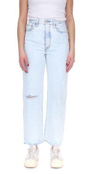 LEVI`S Premium Ribcage Straight Ankle Damen High Waist Denim-Hose Jeans im Destroyed-Look 726930176 Hell-Blau