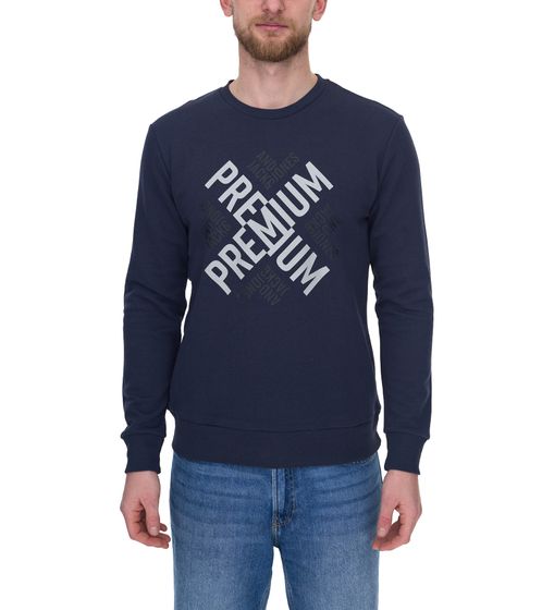 Jack & Jones Blacro Herren Baumwoll-Sweatshirt Langarm-Shirt mit Marken-Frontprint Rundhals-Pulli 12227217 Blau