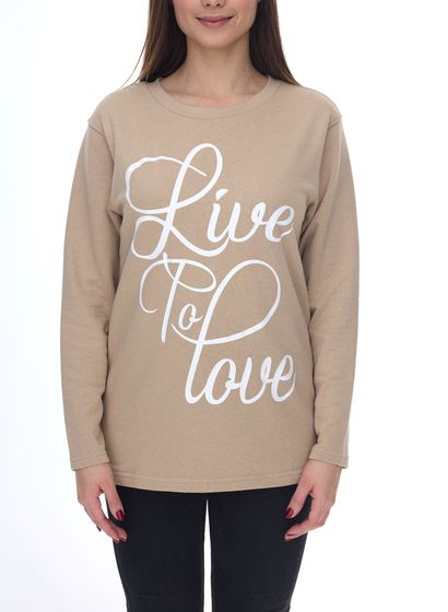 BOYSEN`S Sweater Damen Pullover Live to Love Schriftzug Baumwoll-Sweater 35082539 Beige