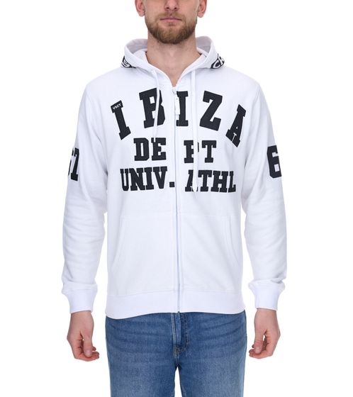 vsct Ibiza Dept Herren Zip-Hoodie mit Schriftzug-Details Baumwoll Kapuzen-Pullover 5643315 Weiß