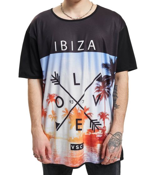 vsct Ibiza Love Herren Baumwoll T-Shirt mit großem Strand-Print Rundhals-Shirt 5643296 Schwarz