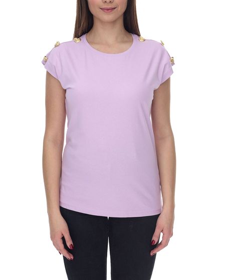 melrose Damen T-Shirt Baumwoll-Shirt mit Herz-Knöpfen Kurzarm 28227213 Flieder