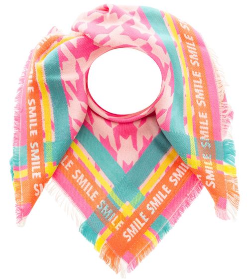 ZWILLINGSHERZ Foulard carré Sourire Pied-de-Poule avec écriture et motif foulard mode 3014A-1003-47 rose/coloré