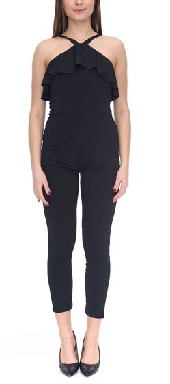 melrose Overall extravaganter Damen Jumpsuit mit Volant Silvester Einteiler 90691609 Schwarz