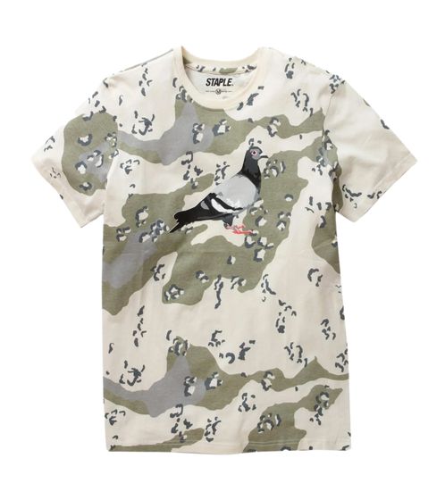 STAPLE Pigeon Herren T-Shirt im Camouflage-Muster modisches Baumwoll-Shirt mit Tauben-Print 220C7072 Olivgrün/Beige