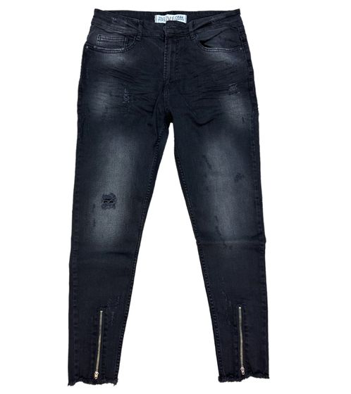 vsct Clubwear Herren Jeans im Used-Look Denim-Hose mit Reißverschluss an den Beinenden B5642803 Schwarz