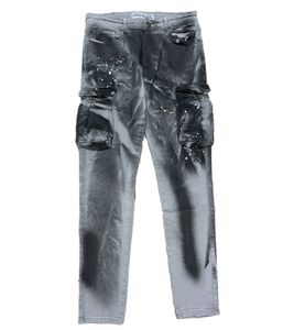 vsct Keanu D5643250 Pantalon cargo coupe slim pour homme en jean aspect détruit avec éclaboussures de peinture Gris