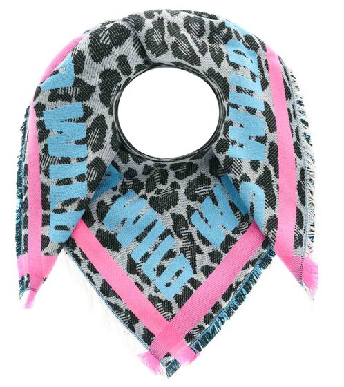 ZWILLINGSHERZ Wild Leopard Vierecks-Tuch mit Schrift und Muster Mode-Tuch 3014A-1003-13-84 Schwarz/Pink/Blau