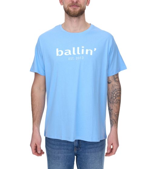 Ballin Est. 2013 Herren nachhaltiges Baumwoll-Shirt mit Logo-Print auf der Front Kurzarm-Shirt SH-REG-H050 Hellblau