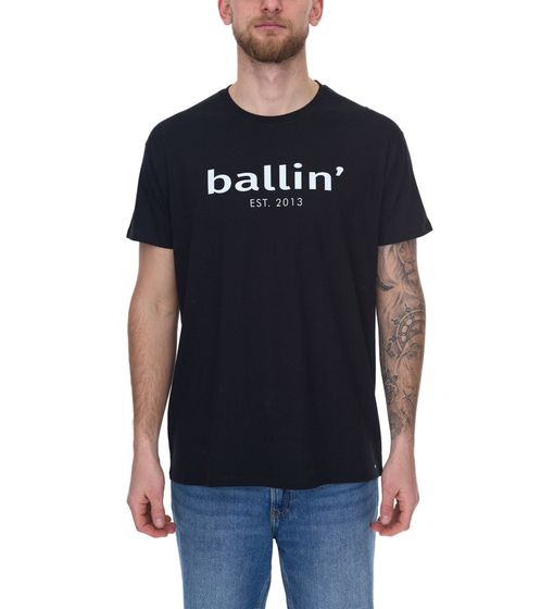 Ballin Est. 2013 Herren nachhaltiges Baumwoll-Shirt mit Logo-Print auf der Front Kurzarm-Shirt SH-REG-H050 Schwarz