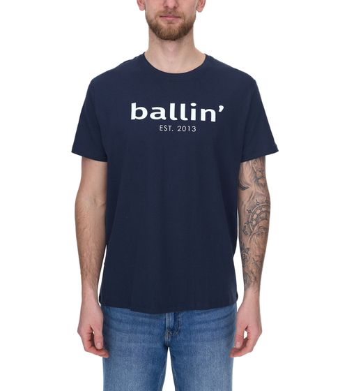 Ballin Est. 2013 Herren nachhaltiges Baumwoll-Shirt mit Logo-Print auf der Front Kurzarm-Shirt SH-REG-H050 Dunkelblau